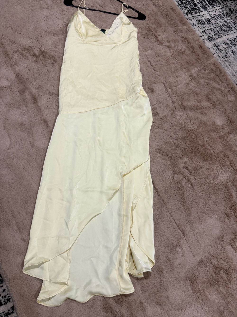 Pale Yellow Slip Dress with Asymmetric Ruffle Hem